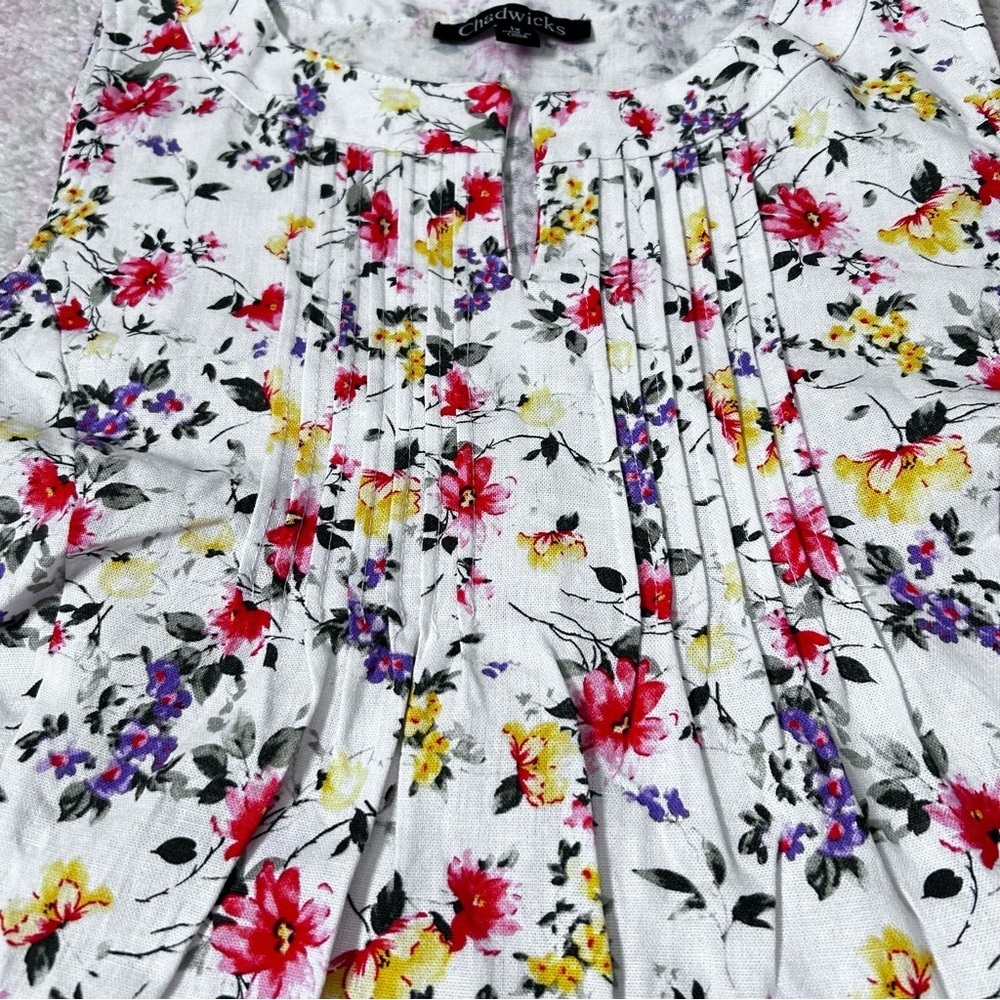 Chadwicks Floral Sleeveless Linen Blend Knee Length Dress Size 1X Summer Cruise - Picture 12 of 12